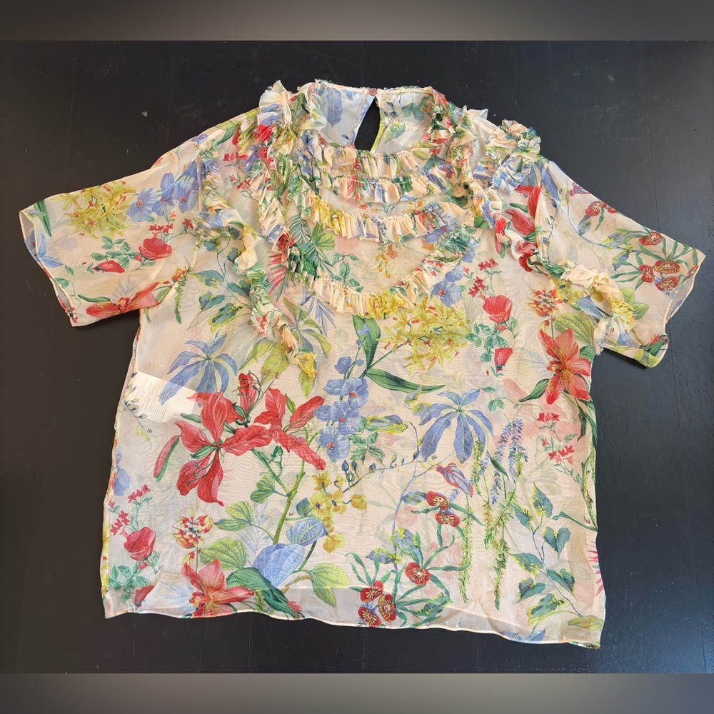Rochas Floral print silk chiffon blouse.